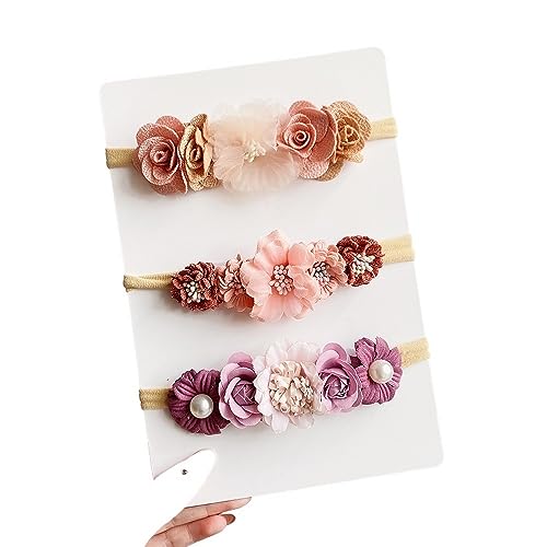 3/4PCS Künstliche Blume Stirnband Set for Baby Mädchen Floral Haarbänder Neugeborenen Kleinkind Elastische Nylon Kinder Kopfbedeckungen zubehör (Color : 11) von HXSCOO
