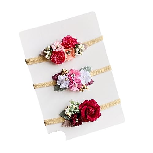 3/4PCS Künstliche Blume Stirnband Set for Baby Mädchen Floral Haarbänder Neugeborenen Kleinkind Elastische Nylon Kinder Kopfbedeckungen zubehör (Color : 12) von HXSCOO