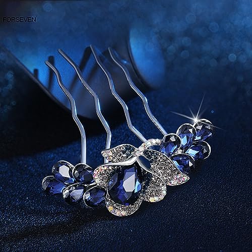 Einfache Haarkämme Glänzende Blume Strass Haarnadeln Clips Frauen Mädchen Täglichen Haarschmuck Braut Hochzeit Haar Styling Kopfbedeckungen (Color : Blue) von HXSCOO