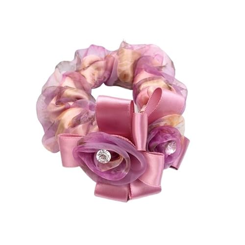 Elegante Blumen-Haargummis for Damen und Mädchen, elastisches Haar, Gummibänder, Zubehör, Krawatte, Haarring, Seil, Pferdeschwanz-Halter, Kopfschmuck (Color : 15 purple) von HXSCOO