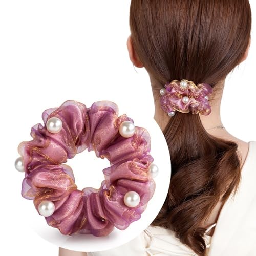 Haarschmuck Frauen Rose Blume Perle Strass Haarbänder elastische Haar Seil Ring Scrunchies (Color : CB0083-C) von HXSCOO