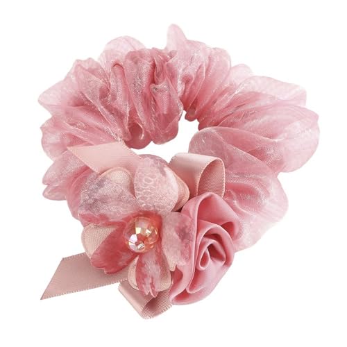 Elegante Mode Haar Zubehör Frauen Rose Blume Perle Strass Haarbänder Elastische Haar Seil Ring Scrunchies (Color : CB0083-J) von HXSCOO