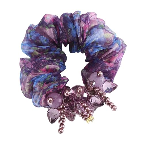 Haarschmuck Frauen Rose Blume Perle Strass Haarbänder elastische Haar Seil Ring Scrunchies (Color : CB0084-B) von HXSCOO