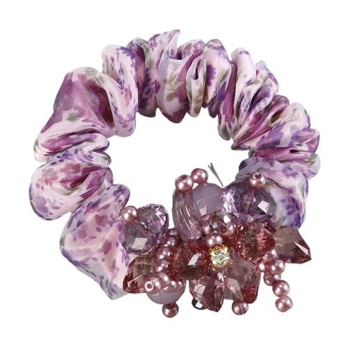 Haarschmuck Frauen Rose Blume Perle Strass Haarbänder elastische Haar Seil Ring Scrunchies (Color : CB0084-J) von HXSCOO