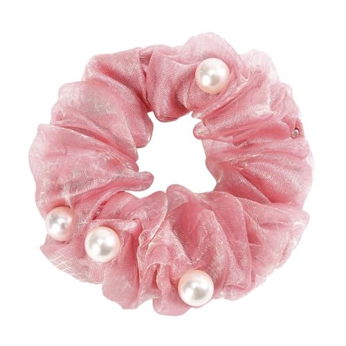 Elegante Mode Haar Zubehör Frauen Rose Blume Perle Strass Haarbänder Elastische Haar Seil Ring Scrunchies (Color : CB0085-C) von HXSCOO