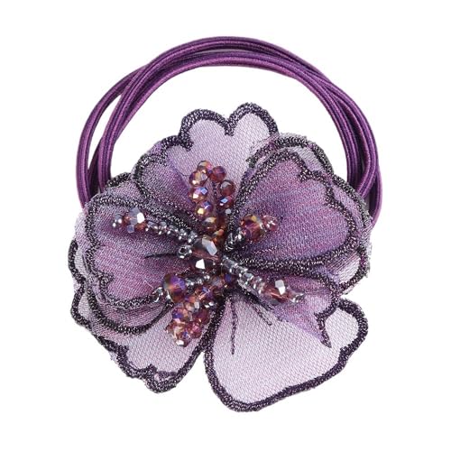 Elegante Mode Haar Zubehör Frauen Rose Blume Perle Strass Haarbänder Elastische Haar Seil Ring Scrunchies (Color : CB0086-O) von HXSCOO