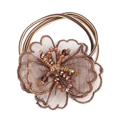 Haarschmuck Frauen Rose Blume Perle Strass Haarbänder elastische Haar Seil Ring Scrunchies (Color : CB0086-R) von HXSCOO