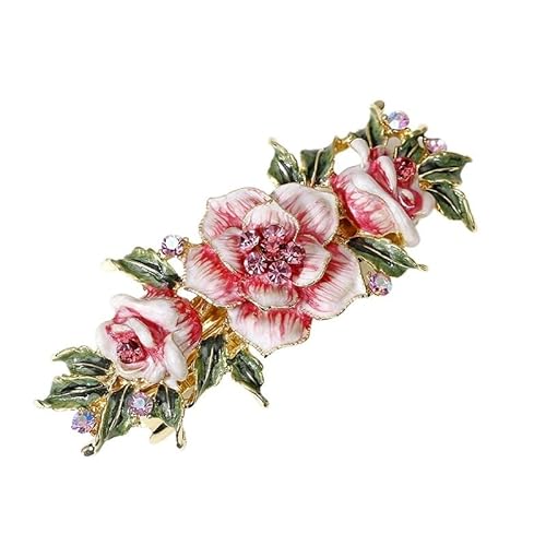 Emaille Blume Chinesische Haarspange Schmuck Vintage Rose Strass Haarnadel Haarspangen Frauen Bankett Haarschmuck (Color : pink) von HXSCOO