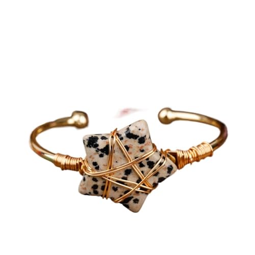 HXSCOO Frauen Edelstein Perlen Gold Kupfer Armband Armreif Draht umwickelt Sterne Perlen Manschette Armband Teengirls Paare Schmuck (Color : Rose Gold, Size : Black Agate) von HXSCOO