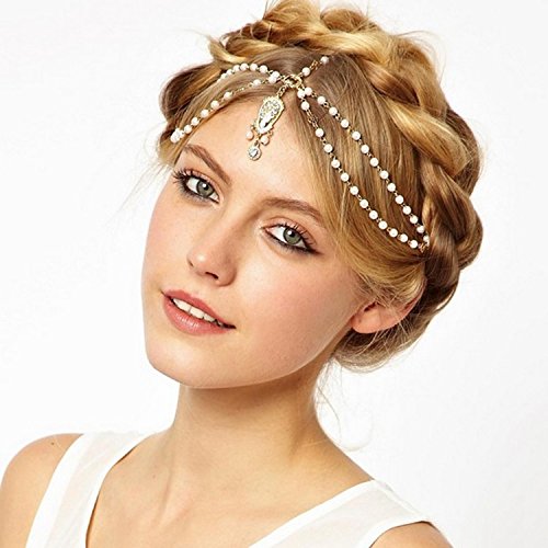 Haarschmuck Haarband Kopf Tanz zeigen indischer Schmuck Kopf Accessoires Bauchtanz Bohemian Boho Münzkopf Kette Haar (Color : 15) von HXSCOO