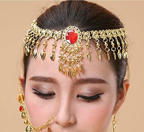 Haarschmuck Haarband Kopf Tanz zeigen indischer Schmuck Kopf Accessoires Bauchtanz Bohemian Boho Münzkopf Kette Haar (Color : Headdress) von HXSCOO