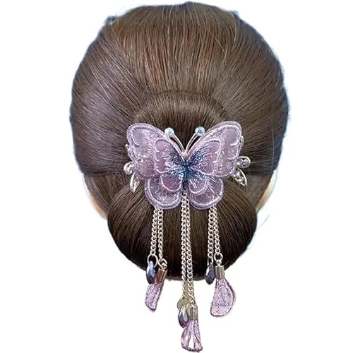 Mode Doppel Layered Schmetterling Quaste Haar Zubehör for Frauen Geschenke Retro Elegante Haar Clip Kopfbedeckung Schmuck Braut Tiara (Color : Blue color) von HXSCOO