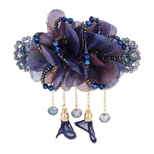 Mode Elegante Garn Blume Quaste Haarnadel Haar Zubehör for Frauen Retro Zurück Löffel Frühling Clip Kristall Kopfbedeckungen Schmuck Geschenk (Color : Blue) von HXSCOO