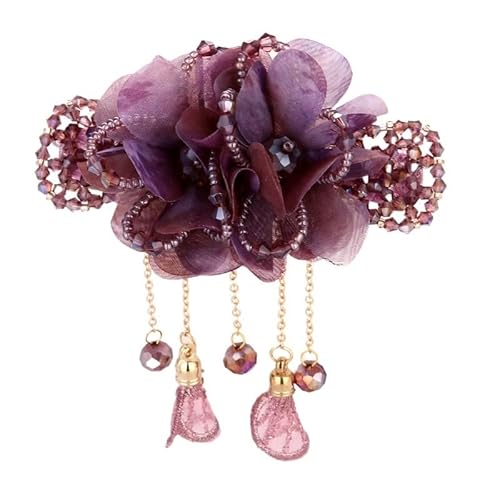 Mode Elegante Garn Blume Quaste Haarnadel Haar Zubehör for Frauen Retro Zurück Löffel Frühling Clip Kristall Kopfbedeckungen Schmuck Geschenk (Color : Lila) von HXSCOO