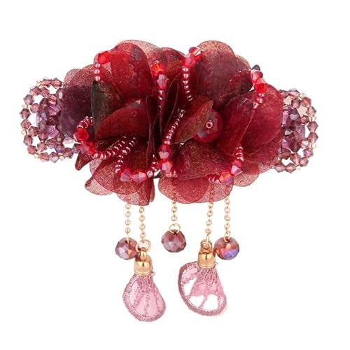 Mode Elegante Garn Blume Quaste Haarnadel Haar Zubehör for Frauen Retro Zurück Löffel Frühling Clip Kristall Kopfbedeckungen Schmuck Geschenk (Color : Red color, Size : M) von HXSCOO