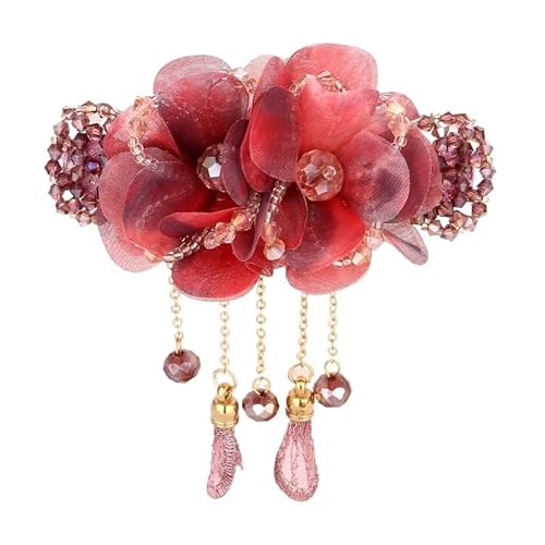 Mode Elegante Garn Blume Quaste Haarnadel Haar Zubehör for Frauen Retro Zurück Löffel Frühling Clip Kristall Kopfbedeckungen Schmuck Geschenk (Color : pink, Size : M) von HXSCOO