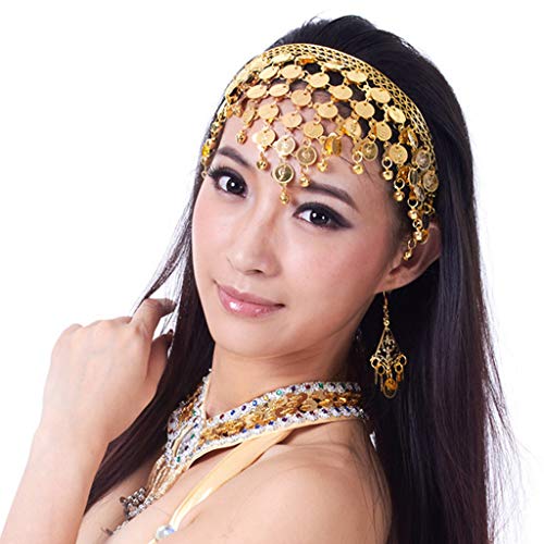 Mode Frauen Mädchen Haarbänder Bauchtanz Stirnband Pailletten Münzen Quasten Kopfschmuck Gypsy Outfit Dekor Haarschmuck Zubehör (Color : Gold) von HXSCOO