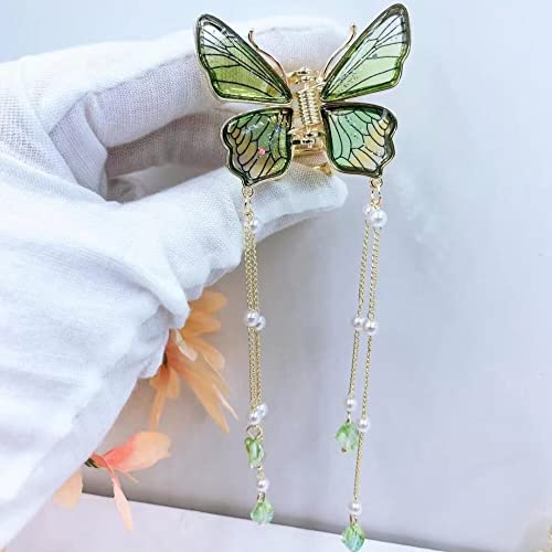 Mode Temperament Schmetterling Quaste Haarnadel Kopfbedeckungen Frauen Transparent Shark Clip Zurück Kopf Mädchen Haar Zubehör Urlaub Geschenk (Color : Green hairpin) von HXSCOO