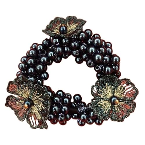 Perlen-Haarschmuck, Chrysanthemen-Blume, Kristall-Haargummi, hochelastisches Gummiband, handgewebt, Damen-Accessoires (Color : A Black, Size : 1 set) von HXSCOO