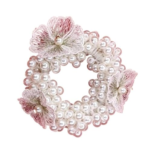 Perlen-Haarschmuck, Chrysanthemen-Blume, Kristall-Haargummi, hochelastisches Gummiband, handgewebt, Damen-Accessoires (Color : A White) von HXSCOO