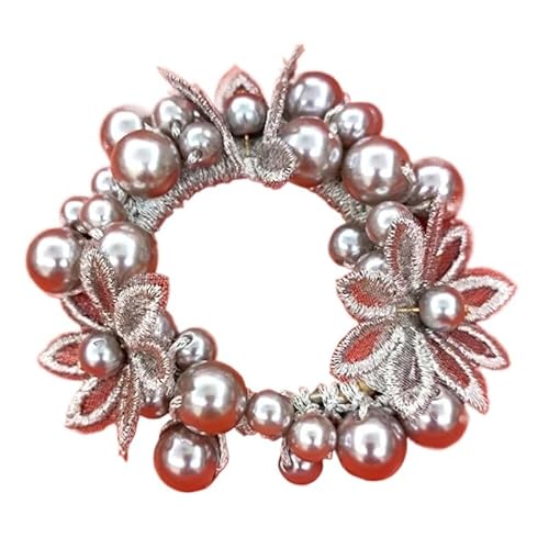 Perlen-Haarschmuck, Chrysanthemen-Blume, Kristall-Haargummi, hochelastisches Gummiband, handgewebt, Damen-Accessoires (Color : B Silver, Size : 1 set) von HXSCOO