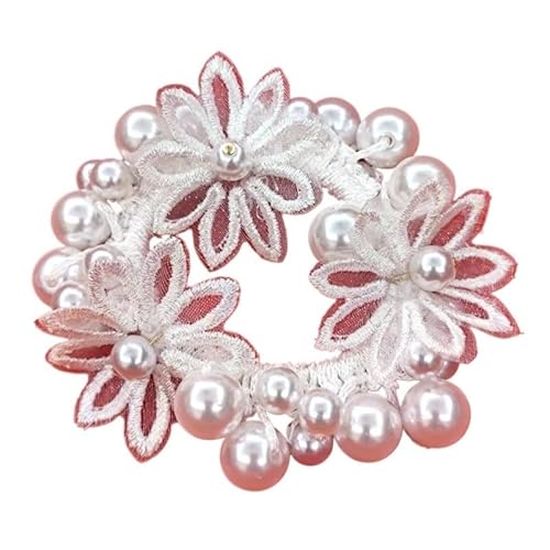 Perlen-Haarschmuck, Chrysanthemen-Blume, Kristall-Haargummi, hochelastisches Gummiband, handgewebt, Damen-Accessoires (Color : B White, Size : 1 set) von HXSCOO