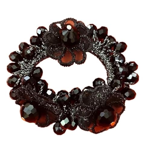 Perlen-Haarschmuck, Chrysanthemen-Blume, Kristall-Haargummi, hochelastisches Gummiband, handgewebt, Damen-Accessoires (Color : C Black) von HXSCOO