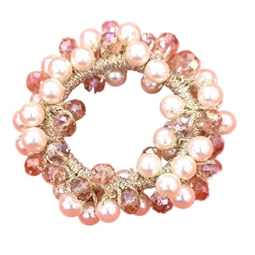 Perlen-Haarschmuck, Chrysanthemen-Blume, Kristall-Haargummi, hochelastisches Gummiband, handgewebt, Damen-Accessoires (Color : E champagne) von HXSCOO