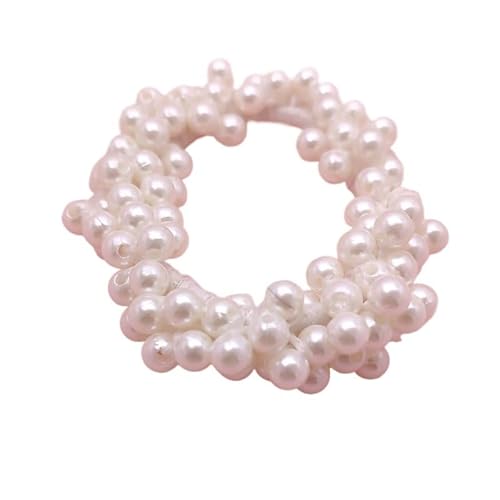 Perlen-Haarschmuck, Chrysanthemen-Blume, Kristall-Haargummi, hochelastisches Gummiband, handgewebt, Damen-Accessoires (Color : G White, Size : 1 set) von HXSCOO