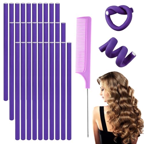 30 Stück Flexible Lockenstab Twist Schaumstoff, Lockenwickler über Nacht mit Stahl Kamm, Flexible Lockenstab Twist Schaum für Mädchen Lang und Kurz Haar von HXSYKJDM