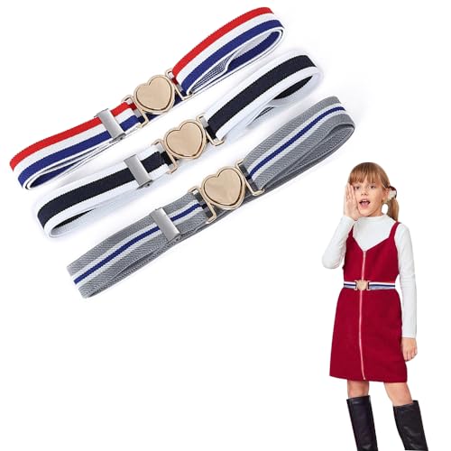 HXSYKJDM 3 Stück Elastische Gürtel, Verstellbar Stretchgürtel für Mädchen, Kinder & Jugendliche, Multi-Color, One Size, Herz Schnalle Design, Stretchstrick und Zinklegierung von HXSYKJDM