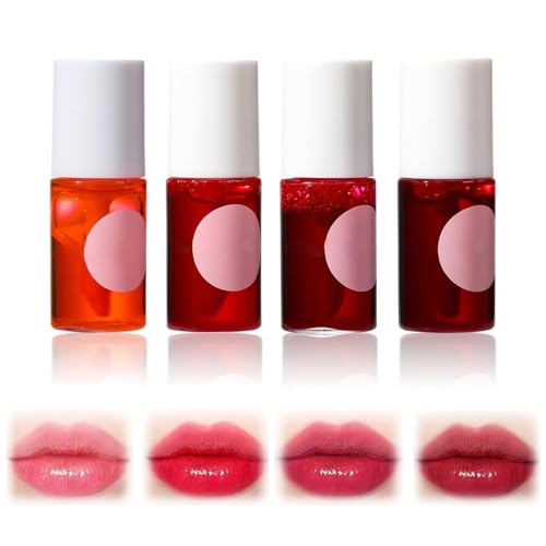 Lip Tint, 4 Colors Fruit Juice Lip Tint Set, Peptide Lip Tint, Long Lasting Lip Gloss, Lip Tint Stain Set, Mini Liquid Lip Stain Long Lasting Waterproof, Non-sticky, Transfer-Proof(4Pcs) von HXSZWJJ