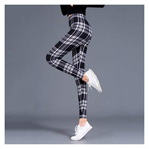 HXSZWJJ Damen-Leggings mit Gitterdruck, elastisch, kariert, Push-Up-Leggings in Übergröße (Farbe: Schwarz / Weiß, Größe: XXL) von HXSZWJJ