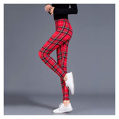 HXSZWJJ Damen-Leggings mit Gitterdruck, elastisch, kariert, Push-Up-Leggings in Übergröße (Farbe: rotes Raster, Größe: S) von HXSZWJJ