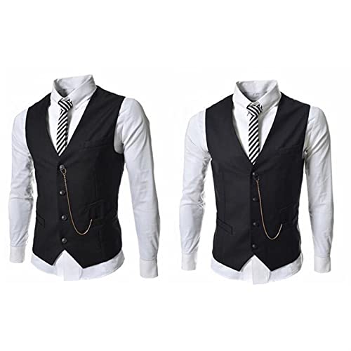 HXSZWJJ Frühling Herbstanzug Weste Männer Ärmellose Weste Mit Metallkette Business Casual Gentleman Anzug Weste Mann (Color : Black, Size : M.) von HXSZWJJ