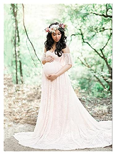 HXSZWJJ Spitze Umstandskleider for Schwangerschaft Schwangere Kleidung Maxi Kleid Frauen Brautkleid Foto Shooting Photography Requisiten Kleidung (Color : White, Maternity Size : M) von HXSZWJJ