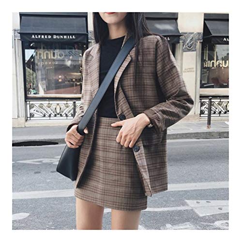 Plaid Blazer Set Einreiher Bleistiftrock 2 Stück Rock-Klage Weibliche Büro-Damen-Blazer-Klage (Color : Picture color, Size : M) von HXSZWJJ