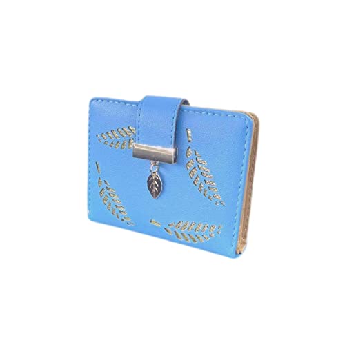 HXT-OAK Damen Geldbörse Frauen Kleine Brieftasche mit Das Design mit aushohlender Blattform,Aus PU-Leder mit blattförmigem Anhänger, mit 5 Kartenfächern und ID Fenster Blau von HXT-OAK