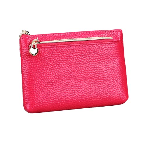 HXT-OAK Geldbörse Damen Leder Mini Geldbeutel Portmonee mit Reißverschluss Kartenfächer Brieftasche für Münze Kleingeld Rose Red von HXT-OAK