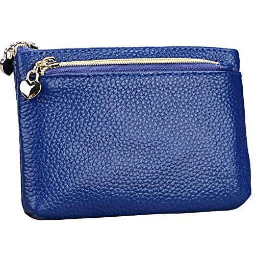 HXT-OAK Geldbörse Damen Leder Mini Geldbeutel Portmonee mit Reißverschluss Kartenfächer Brieftasche für Münze Kleingeld Blau von HXT-OAK