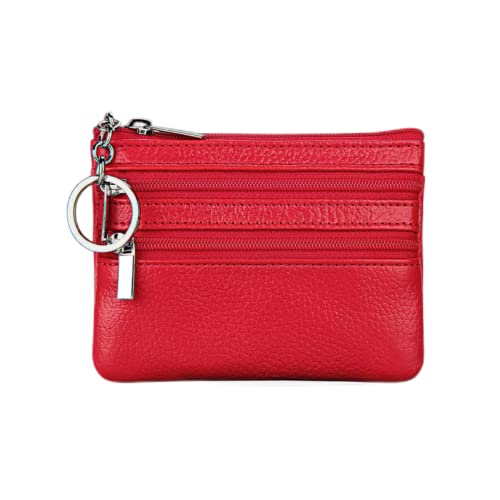 HXT-OAK Leder Geldbörse Kreditkartenbörse Klein Geldbeutel Business Card Mini Wallet mit Schlüsselanhänger rot von HXT-OAK