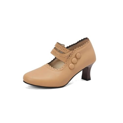 Damen Bequemer Slip Auf Freizeitschuhe Geschlossenes Runder Zehen Kleid Pumps Stämmiger Ferse Vintage-Schuhe,Gelb,35.5 EU von HXTYXCQ