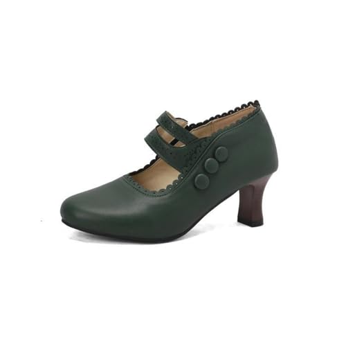 Damen Bequemer Slip Auf Freizeitschuhe Geschlossenes Runder Zehen Kleid Pumps Stämmiger Ferse Vintage-Schuhe,Grün,43 EU von HXTYXCQ