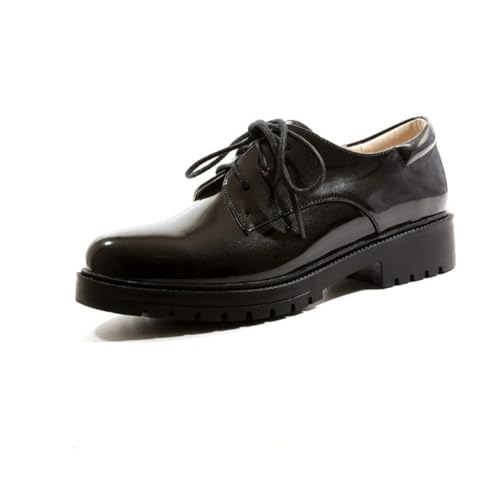 Damen Lackleder Schnür - Oxfords Plateau - Pumps Mit Dickem Absatz Klassische Runde Zehe - Schuhe Für Büro Und Party,Schwarz,40 EU von HXTYXCQ