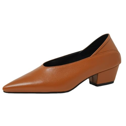 Damen Mittlerer Blockabsatz Freizeitschuhe Spitz - Zehen PU Leder Büro Kleid Schuhe Slip Auf Mary Janes,Braun,37 EU Damen Mittlerer Blockabsatz Freizeitschuhe Spitz - Zehen PU Leder Büro Kleid Schuhe Slip Auf Mary Janes,Braun,37 EU von HXTYXCQ