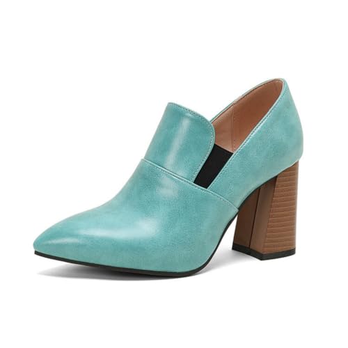 Damen Slip-Auf Stiefeletten Spitz - Zehen PU-Leder Mary Janes Stämmiger Blockabsatz Büro Kleid Schuhe,Green2,38.5 EU von HXTYXCQ