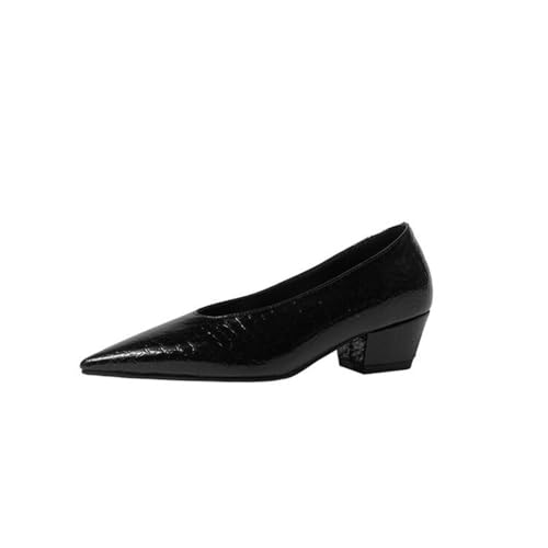 Damen Spitz - Zehen Court-Schuhe Komfort Slip Auf Mary Janes Niedrigem Blockabsatz Bürokleid Pumps,Schwarz,40 EU von HXTYXCQ