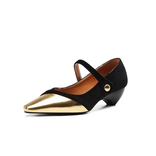 Damen Spitze Zehen Faux Wildleder Mary Janes Niedrigem Absatz Ballettschuhe Knöchelriemen Tanzschuhe Mit Schnalle,Schwarz,45 EU von HXTYXCQ
