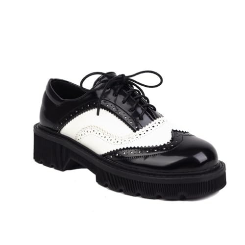 Damen Zweifarbige Brogue Plateau - Oxfords Lackleder Vintage Kleid Schuhe Schnüren Trachtenschuhe,Schwarz,38.5 EU von HXTYXCQ