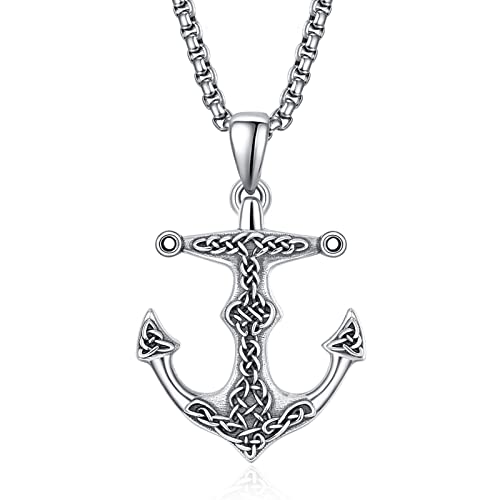 Ankerkette Sterling Silber Anker Anhänger Kette Keltische Knoten Anker Halskette Schmuck Geschenke für Herren Männer von HXWZB